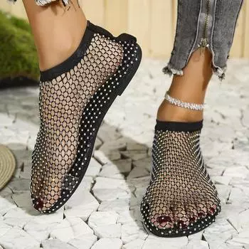 2024 летние новые европейские и американские босоножки с рыбьим ртом женские кружевные сексуальные сетчатые босоножки большого размера со стразами с круглым носком женские 35 чёрный