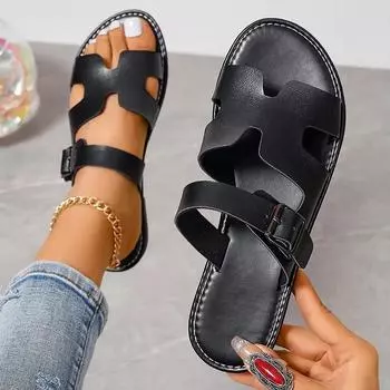 2024 летние новые классные тапочки на толстой подошве женские большого размера однотонные верхние туфли повседневные женские универсальные 36 чёрный