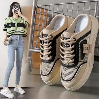 2024 летние новые маленькие белые туфли с вырезами, одинаковые женские туфли для студентов, повседневные сандалии с полудрагом XYP887 35