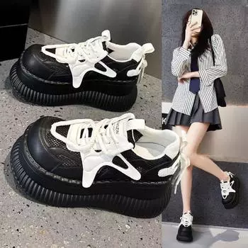 2024 летние новые маленькие белые туфли на толстой подошве женские универсальные и легкие амортизирующие туфли для спорта и отдыха на доске туфли для папы 35 чёрный