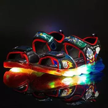 2024 летние новые модные детские сандалии с легкой пляжной обувью, повседневная модная обувь с мягкой подошвой и героями мультфильмов 23 синий