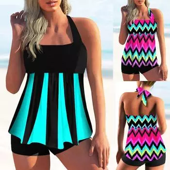 2024 летние новые модные купальники с принтом, женские сексуальные купальники с высокой талией, женские купальники из двух частей, танкини, купальники, пляжная одежда S синий