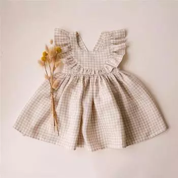 2024 летние новые модные платья для девочек, хлопковая и льняная одежда с летящими рукавами, платье принцессы для маленьких девочек от 0 до 3 лет 73