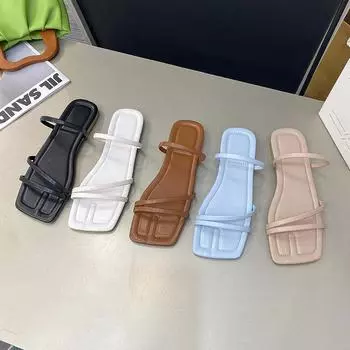 2024 летние новые модные женские туфли большого размера с тонкими ремешками, плоские однотонные тапочки, женские наружные тапочки 35 белый