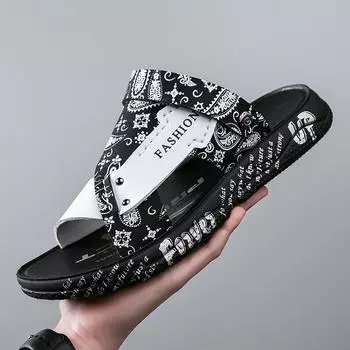 2024 летние новые мужские сандалии, нескользящая дышащая повседневная пляжная обувь, мужские модные тапочки двойного назначения 39 чёрный