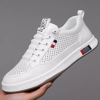 2024 летние новые мужские туфли ручной работы онлайн повседневные кожаные мужские туфли с полыми дышащими отверстиями белые туфли мужские 2306 38 белый