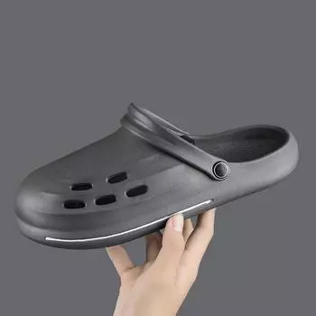 2024 летние новые мужские туфли с отверстиями легкие дышащие пляжные туфли большого размера модные повседневные мужские туфли с сумкой 40 чёрный