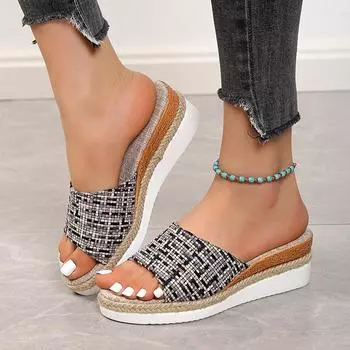 2024 летние новые односложные сандалии женские на платформе повседневные большие размеры с открытым носком классные тапочки женские 35 чёрный