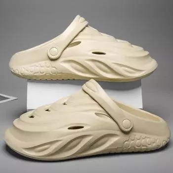 2024 летние новые повседневные мужские туфли с эффектом дерьма и сумкой на голове большого размера, пляжные классные тапочки, мужская летняя обувь с дырками, мода 35-36 чёрный