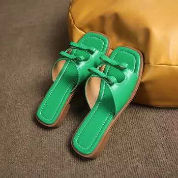 2024 летние новые стильные модные удобные тапочки на плоской подошве с квадратным носком и бантом для женщин, повседневные пляжные сандалии, женские Zapatillas Mujer 35 белый