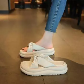 2024 летние новые тапочки в китайском стиле с толстой подошвой, женская модная верхняя одежда, красивые французские сандалии высокого класса 35 чёрный