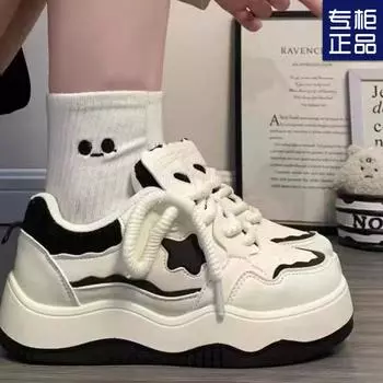 2024 летние новые универсальные нишевые повседневные оригинальные туфли Maillard student star с толстой подошвой женские белые туфли 35 чёрный