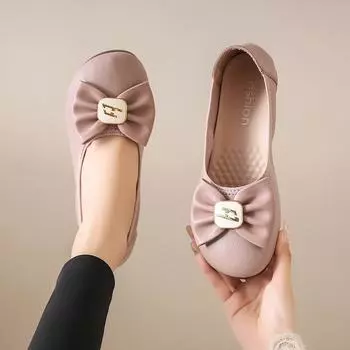 2024 летние новые универсальные туфли с неглубоким горлом, женские туфли с бантом на плоской подошве, мягкая женская обувь из мягкой кожи, туфли-бобы, обувь для беременных 35
