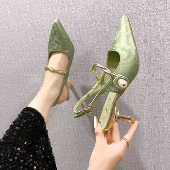 2024 летние новые женские босоножки на тонком каблуке с несколькими полосками и острым носком, женские туфли для поездок на работу 35 чёрный