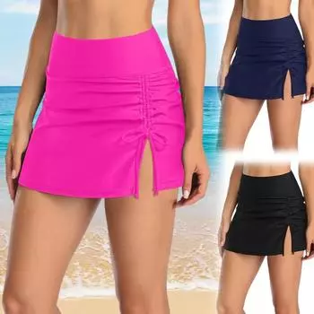 2024 летние новые женские брюки для плавания, мягкие эластичные однотонные плавки на шнурке, дышащие мягкие купальники M чёрный