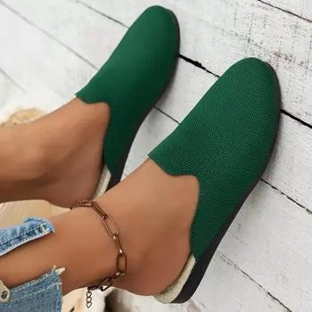 2024 Летние новые женские полутапочки из ткани с большим круглым носком и сетчатым узором, дышащие и универсальные, удобные женские туфли 36 чёрный