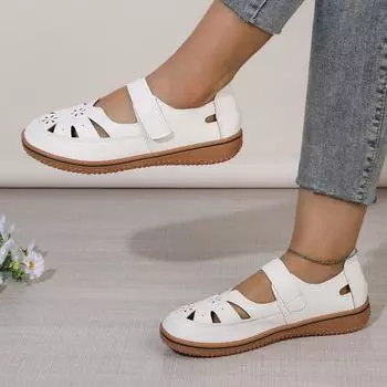 2024 летние новые женские сандалии большого размера с полыми отверстиями туфли для мам женские одинарные туфли дышащие туфли для медсестер маленькие белые туфли 37