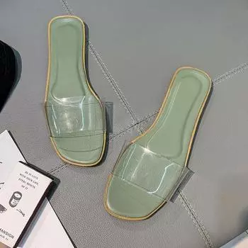 2024 летние новые женские стильные тапочки, модная верхняя одежда, пляжная обувь на плоской подошве, удобные односложные тапочки, Zapatillas De Mujer 35 зелёный