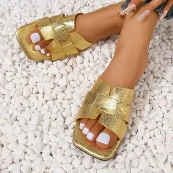 2024 летние новые женские тапочки на плоской подошве, Нескользящие уличные пляжные женские сандалии с открытым носком, пикантные модные дизайнерские шлепанцы, женская обувь 35 чёрный