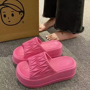 2024 летние новые женские тапочки на толстой подошве, повседневная верхняя одежда, нескользящие женские тапочки на высоком каблуке с мягкой подошвой 36-37(foot22.5-23cm) чёрный