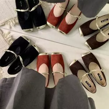 2024 Летние новые женские туфли Мэри Джейн, мягкие повседневные туфли для улицы, балетки на плоской подошве, с круглым носком, с неглубокой застежкой, дизайнерские туфли 35 чёрный