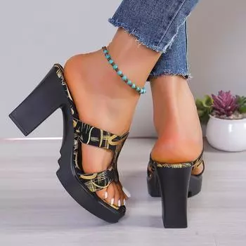 2024 летние новые золотистые классные тапочки женская модная верхняя одежда корейская версия толстый каблук толстая подошва высокие каблуки тапочки 36 золотой