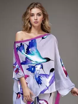 2024 летние пикантные накидки на бикини на одно плечо, топы с принтом больших размеров для женщин, пляжная одежда, купальный костюм, накидка S фиолетовый