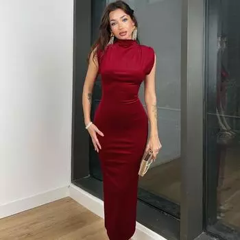 2024 летние платья для женщин, сексуальное черное длинное платье на тонких бретельках Y2k, однотонное облегающее платье без рукавов, облегающее платье макси Vestidos L чёрный