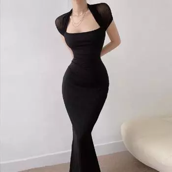2024 летние платья для женщин, сексуальное черное длинное платье на тонких бретельках Y2k, однотонное облегающее платье без рукавов, облегающее платье макси Vestidos L чёрный