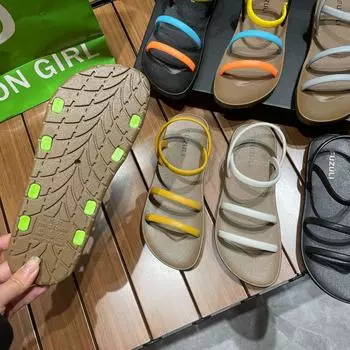 2024 летние пляжные спортивные сандалии на плоской подошве с низким верхом женские сандалии с одной педалью для отдыха на открытом воздухе сандалии с одним словом женские 36 зелёный