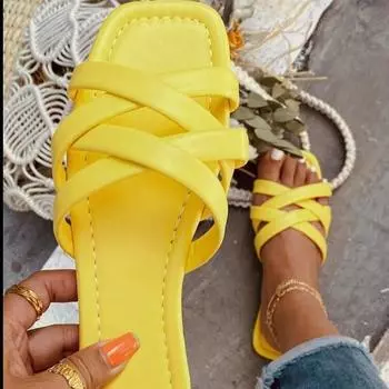 2024 Летние пляжные женские сандалии, дышащая женская обувь, плоские сандалии с перекрестными ремешками, модная однотонная женская обувь 36 белый