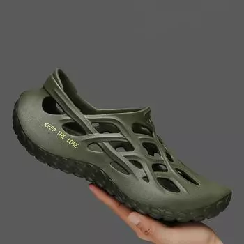 2024 летние подиумные тапочки мужская верхняя одежда тренд прямая трансляция пляжные мужские шлепанцы тапочки полые сандалии 39 хаки