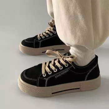 2024 летние повседневные универсальные маленькие белые туфли черные туфли с большой головой осенние дышащие туфли на платформе парусиновые туфли женские 35 чёрный