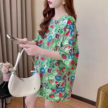 2024 летние повседневные женские футболки большого размера в корейском стиле с мультяшным принтом и графическим принтом y2k, топы, футболка в стиле Харадзюку, верхняя уличная одежда M красный