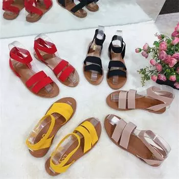 2024 летние простые женские сандалии, разноцветные сандалии на резинке с открытым носком, дизайнерские стильные сандалии, удобная женская обувь для отдыха и отпуска 37 жёлтый