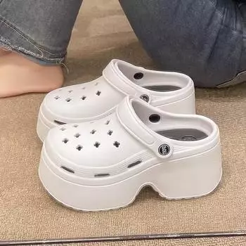 2024 летние сабо на открытом воздухе водонепроницаемые женские сандалии на платформе пляжные шлепанцы массажные бороды черные дизайнерские сандалии каблук 7 см sandalen 35-36 230mm белый