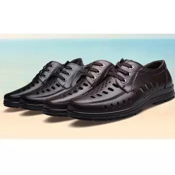 2024 летние сандалии, мужские туфли из натуральной кожи, нескользящая брендовая мужская обувь на плоской подошве, черная, коричневая 39 чёрный