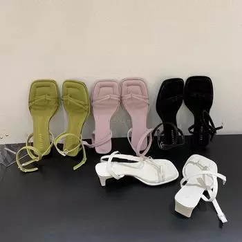 2024 Летние сандалии Женские сандалии с застежкой-молнией Модные женские сандалии с узким ремешком на толстом каблуке Повседневные женские уличные сандалии-гладиаторы Туфли-лодочки 35 чёрный