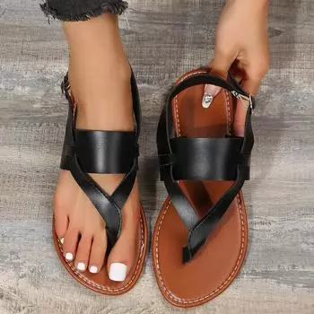 2024 летние тапочки с плоским носком, женские повседневные тапочки с плоским дном для улицы, женские 36 чёрный