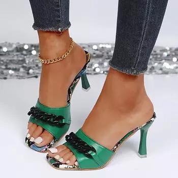 2024 Летние тапочки Женские сексуальные босоножки на высоком каблуке с цепочкой Женские туфли на каблуках с открытым носком Повседневные босоножки на тонком каблуке Sandalias Mujer 35 фиолетовый