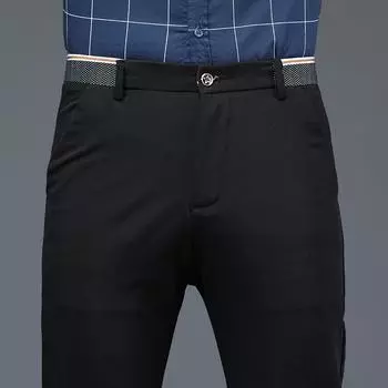 2024 Летние тонкие эластичные повседневные брюки для джентльмена, мужские узкие прямые брюки в стиле вестерн 28 чёрный