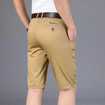 2024 Летние тонкие мужские костюмные шорты, свободные повседневные брюки длиной пять четвертей, средние брюки, деловые брюки 28 чёрный