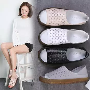 2024 летние туфли для беременных большого размера с двухслойной кожаной подошвой и принтом «рыбье клювовидное» женская обувь на плоской подошве повседневные сандалии 35