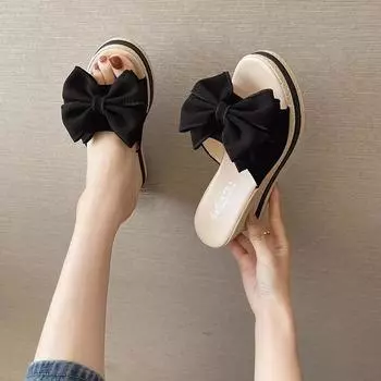 2024 Летние туфли на квадратном каблуке женские мюли зеленые бабочки-узлы сандалии женские большие размеры 35 бежевый