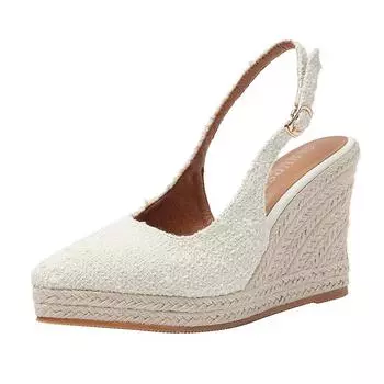 2024 Летние туфли на платформе, женские туфли на высоком каблуке, модные женские туфли-лодочки, элегантные женские туфли на танкетке, черные, с острым носком, размер плюс 42 A4268 4 белый