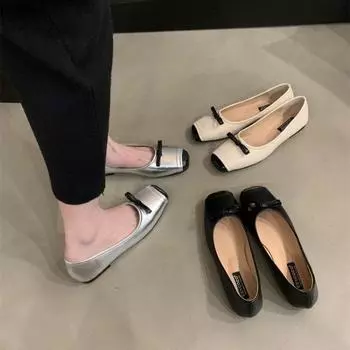 2024 Летние туфли на плоской подошве, женская мода, уличная мода, женская обувь, фирменный дизайн Мэри Джейн, туфли с бантом, женская обувь 37 бежевый