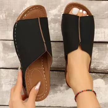 2024 Летние удобные римские тапочки для женщин с открытым носком на среднем каблуке, повседневные сандалии, легкие нескользящие пляжные шлепанцы, большие размеры 36 белый