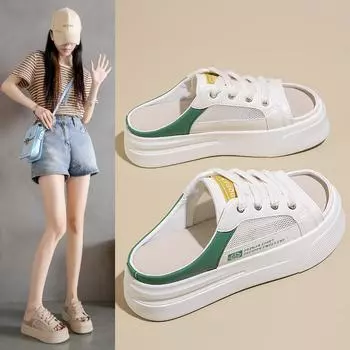 2024 Летние удобные тапочки Маленькие белые туфли Женская обувь Сто повседневных дышащих сандалий K8711 35