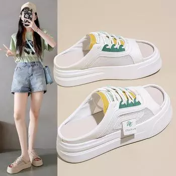 2024 летние удобные тапочки, маленькие белые туфли с вырезами и женская обувь, повседневные дышащие сандалии K8712 35