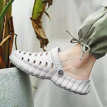 2024 летние уличные туфли с двумя носками для пляжа, дышащие сандалии на толстой подошве, тапочки для речных прогулок, импортные сандалии с сумкой для головы для мужчин 40 чёрный